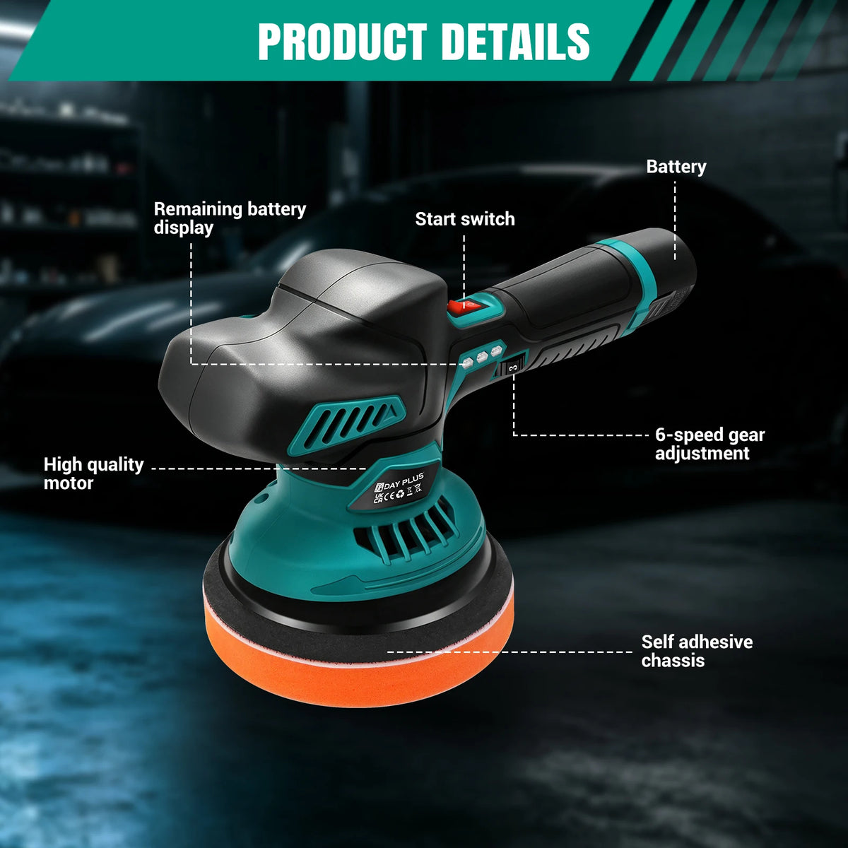 Lucidatrice Senza Fili 12V 800W, 6 Velocità Variabili 2800-6000RPM, Batteria al Litio Portatile, Strumento per Lucidatura Auto, Rimozione Graffi, Finitura a Specchio, Lucidatrice per Dettagli Auto