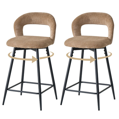 EGOONM Set da 2/4 sgabelli da bar girevoli in lino con schienale aperto e poggiapiedi, sedie da bar moderne imbottite per isola cucina, gambe in metallo nero