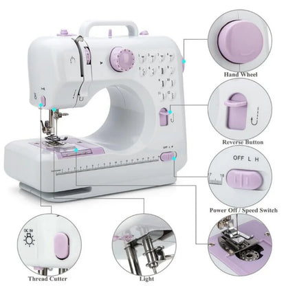 Macchina da cucire elettrica portatile, mini, con 12 punti, multifunzionale, a 2 velocità, con pedale, strumento da cucito per uso domestico, ideale per principianti, bambini, famiglie e per riparazioni di abiti fai-da-te.