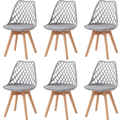 Set di 4/6 sedie da pranzo moderne con schienale in rete con gambe in legno massello e cuscini imbottiti, per sala da pranzo/camera da letto, sedia da caffè