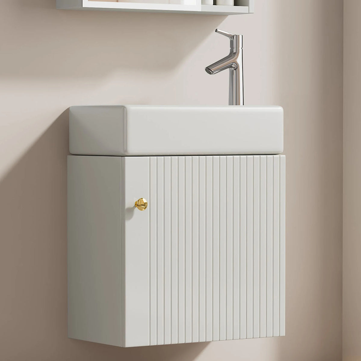 Mobiletto da bagno a parete, armadietto portaoggetti multifunzionale e organizer con lavabo e maniglie dorate, mobile per la casa per bagno degli ospiti, lavanderia e altri piccoli spazi