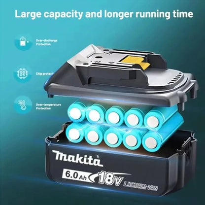 Batteria ricaricabile agli ioni di litio LXT originale Makita 18V 6.0Ah, per BL1860B BL1850 BL1840 18V con alimentatore.