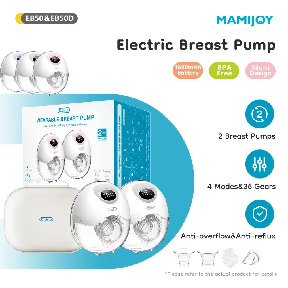 MAMIJOY Tiralatte elettrico indossabile 4 modalità 36 livelli di aspirazione Mani libere 35dB Tiralatte a basso rumore Allattamento al seno EB50 eEB50D