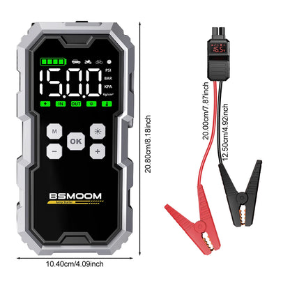Avviatore di Emergenza per Auto con Compressore d'Aria Senza Fili, Gonfiatore Pneumatici, Booster Batteria con Power Bank e Torcia LED, Avviatore 12V per Tutti i Veicoli a Benzina o Diesel fino a 10.0L, Avviatore di Emergenza