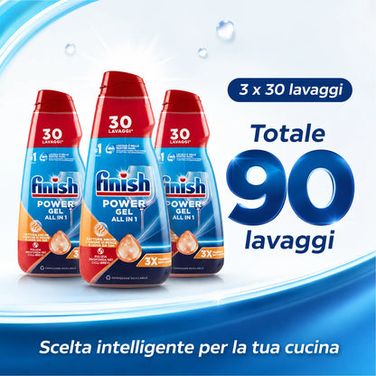 Confezione da 3 Finish Power Gel 600 ml Anti-Odore, gel per lavastoviglie, 1,8 L totali per piatti, bicchieri e stoviglie
