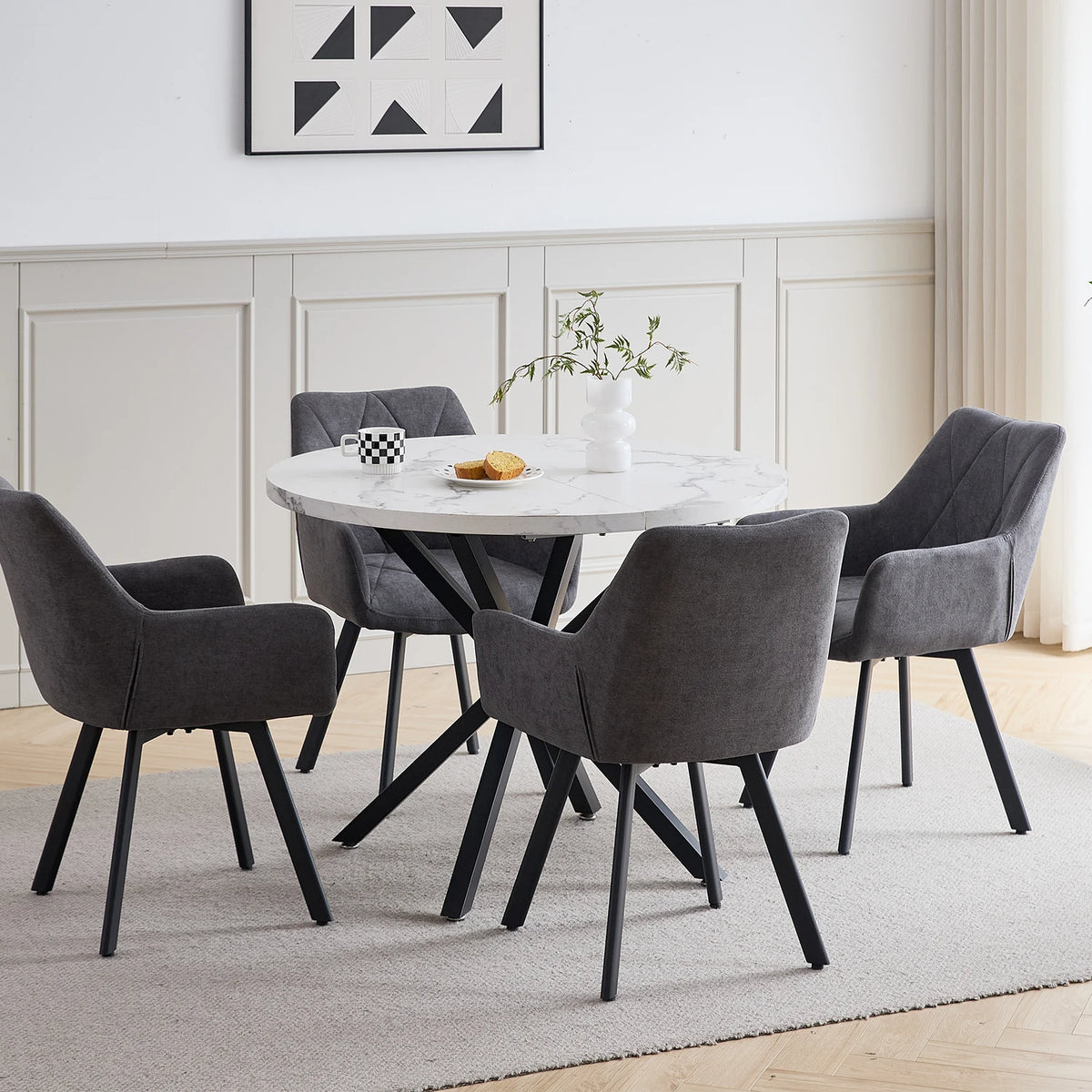 EGOONM 2/4PCS Sedie da pranzo moderne girevoli con braccioli, sedie imbottite in tessuto, 360 °   Sedie Girevoli con Gambe in Metallo