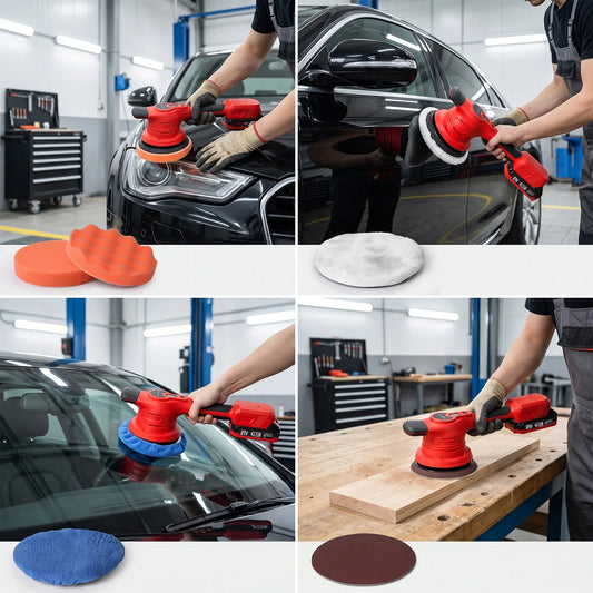 Lucidatrice per Auto Senza Spazzole 21V 450W 8 Velocità 7500RPM, Macchina per Lucidatura a Doppia Azione Senza Fili con 2 Batterie e Tamponi per Detailing Auto
