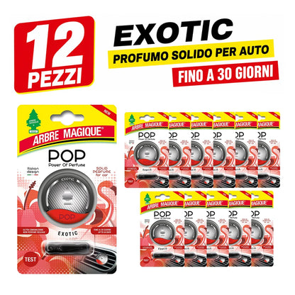 Confezione da 6 o 12 Arbre Magique POP Exotic, profumatori auto solidi, fragranza fresca e fruttata, formato scorta per auto, furgone, armadio e piccoli ambienti