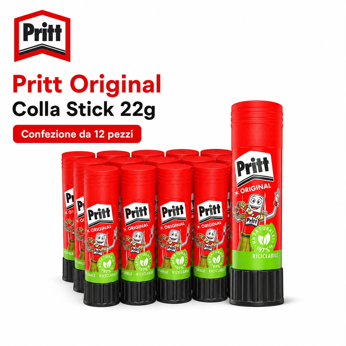 Confezione da 12 Pritt Penna Adesiva, colla in formato penna per lavori artistici, attività creative, scuola, ufficio e cancelleria