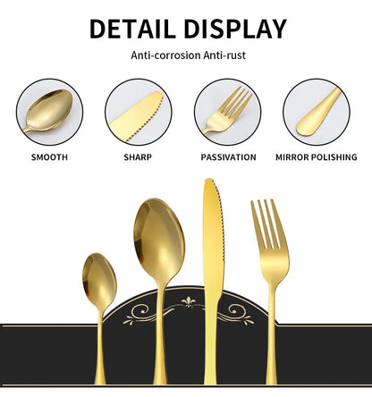 Set di posate in acciaio inossidabile color argento, composto da 24 pezzi: coltelli, forchette, cucchiai e cucchiaini, ideale per la tavola di casa e come regalo – set per 6 persone.