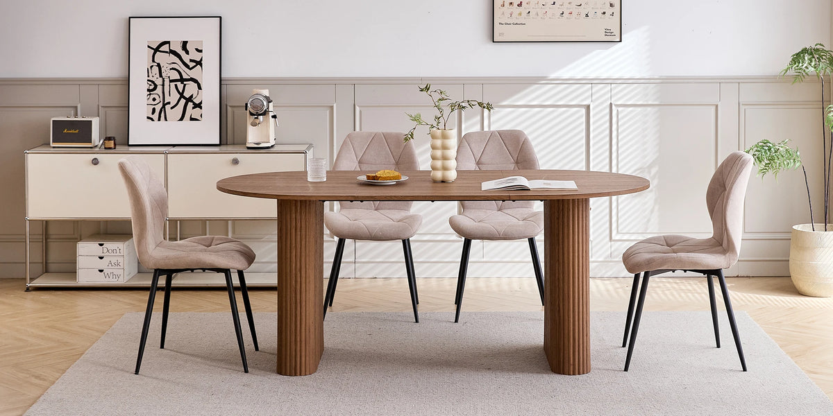 EGOONM Tavolo da Pranzo Moderno Ovale con Base Scanalata, Tavolo da Cucina per 6-8 Persone, Tavolo in Legno per Sala da Pranzo