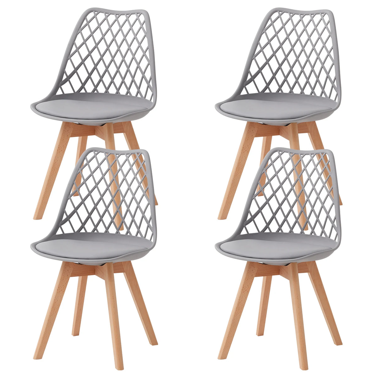 Set di 4/6 sedie da pranzo moderne con schienale in rete con gambe in legno massello e cuscini imbottiti, per sala da pranzo/camera da letto, sedia da caffè