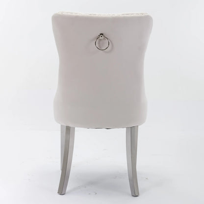 Set di 2 sedie da pranzo in velluto, sedie d’arredo imbottite, 50 cm di larghezza x 95 cm di altezza, con schienale alto e dettagli a bottoni, gambe in acciaio inossidabile cromato e finiture con borchie, sedie da pranzo mo