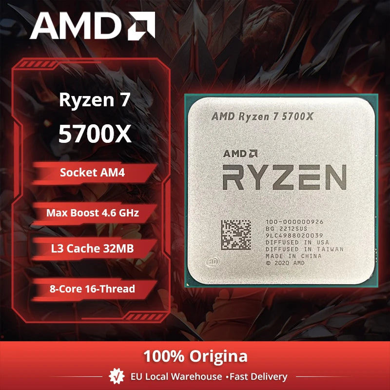 Processore Desktop AMD Ryzen 7 5700X, 8C/16T, 4.6GHz, 32MB Cache, AM4, Senza Dissipatore Incluso