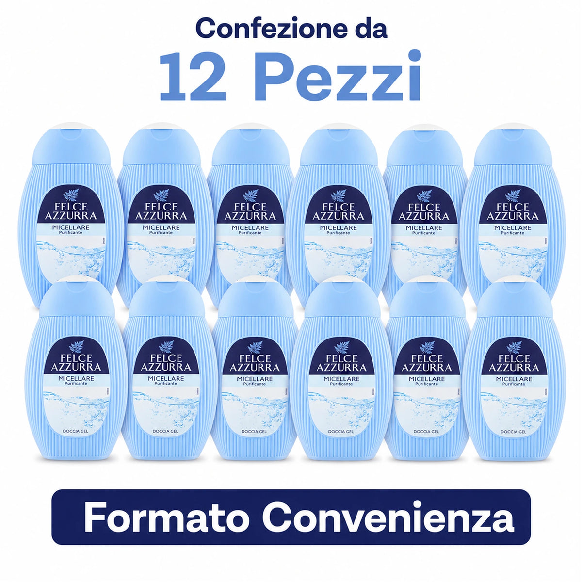 Confezione da 12 Felce Azzurra Doccia Micellare 250 ml, bagnodoccia per la detersione quotidiana, 3 L totali