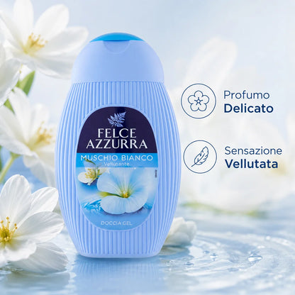 Confezione da 12 Felce Azzurra Doccia Muschio 250 ml, bagnodoccia profumato per la detersione quotidiana, 3 L totali