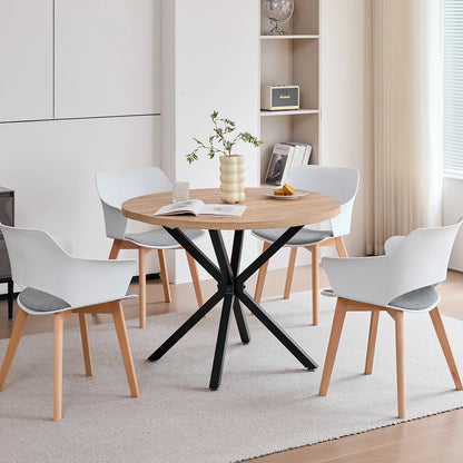 Sedie da pranzo moderne da 2 pezzi con braccioli - Guscio in PP + Gambe in legno + Cuscino in tessuto pied de poule per cucina, soggiorno, caffè