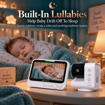 Monitor per bambini intelligente da 7 pollici con telecamera PTZ avanzata, zoom, sensore di temperatura, funzione di ninna nanna rilassante, visione notturna e audio bidirezionale. Offre una sorveglianza affidabile per la sic