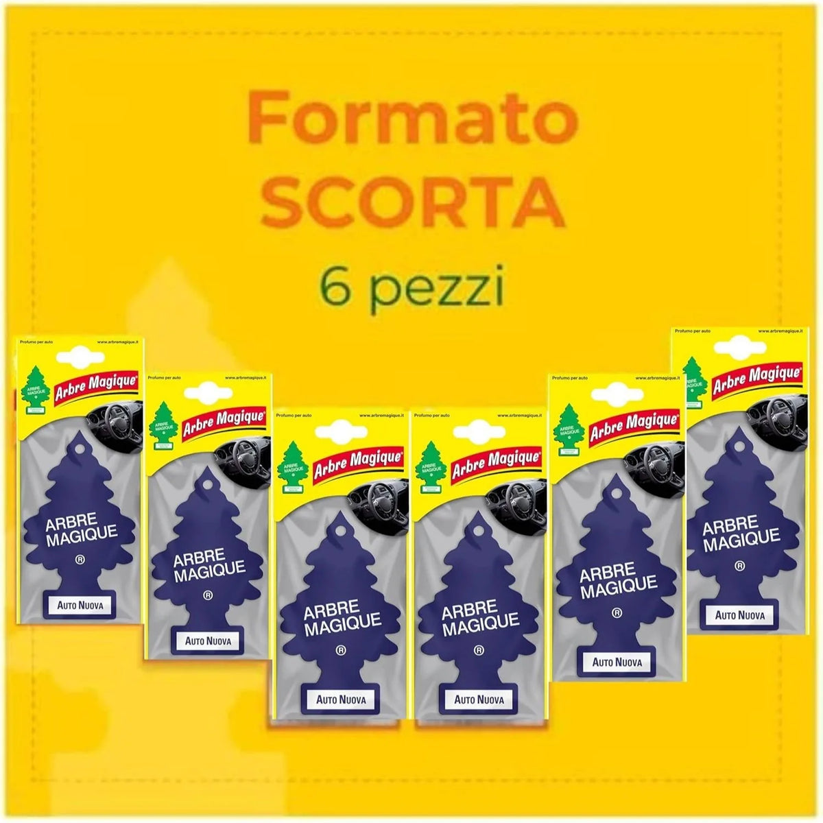 Arbre Magique Profumatore Auto, Fragranza assortiti, Profumazione Moderna, Durata Fino a 7 Settimane, Made in Italy, Confezione da 6 unità