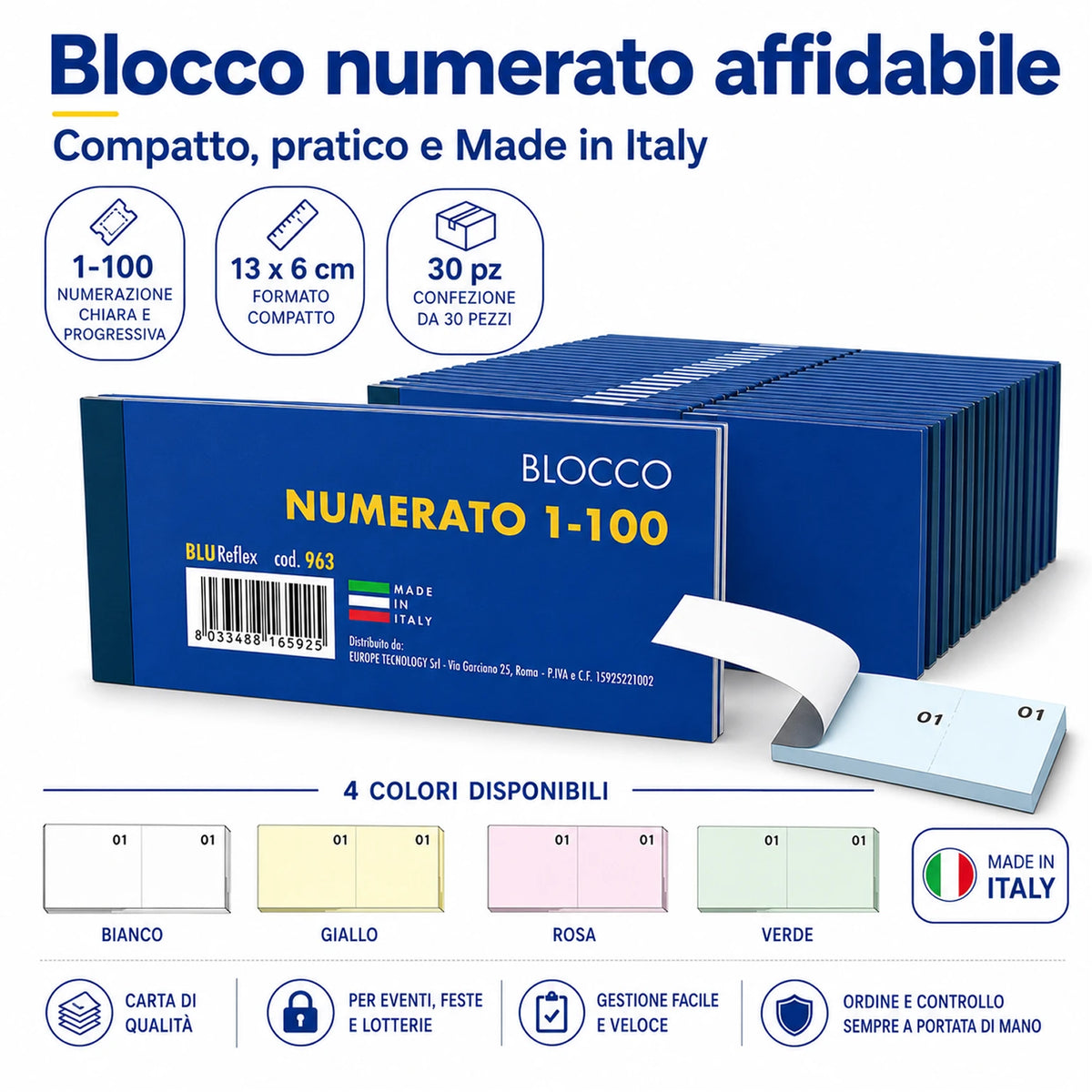 Confezione da 30 blocchi scontrino numerati 1-100, blocchi per ricevute, turni, magazzino, ufficio, negozi e attività commerciali
