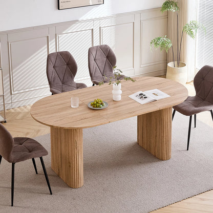 EGOONM Tavolo da Pranzo Moderno Ovale con Base Scanalata, Tavolo da Cucina per 6-8 Persone, Tavolo in Legno per Sala da Pranzo