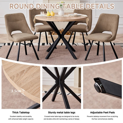 Tavolo da pranzo rotondo in stile nordico EGOONM, 100 cm, piano in MDF, gambe in metallo nero, ideale per sala da pranzo, cucina e arredamento della casa.