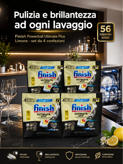 Finish Ultimate Plus Limone 14 Tabs per Confezione, Pastiglie per Lavastoviglie, Varianti da 3 o 4 Confezioni, 42 o 56 Tabs Totali
