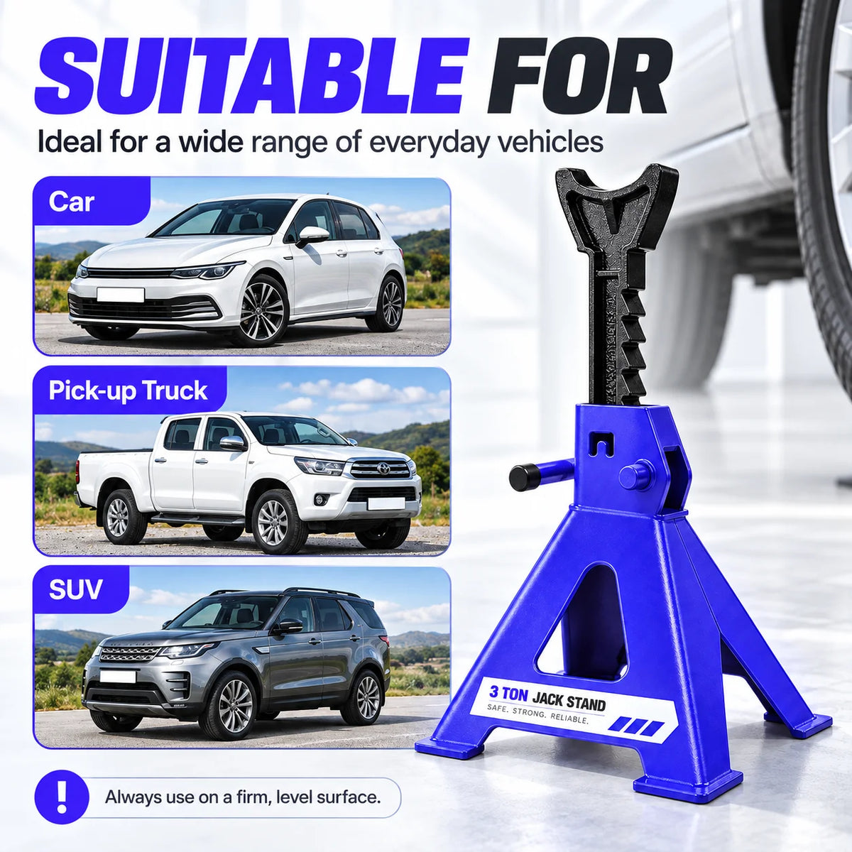 Cavalletto per assale da 3 tonnellate, cric per auto, set da 2, in acciaio resistente, regolabile in altezza, da 11,4 a 17 pollici, cavalletto per auto/furgoni/veicoli, strumento per riparazioni in garage/officina