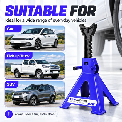 Cavalletto per assale da 3 tonnellate, cric per auto, set da 2, in acciaio resistente, regolabile in altezza, da 11,4 a 17 pollici, cavalletto per auto/furgoni/veicoli, strumento per riparazioni in garage/officina