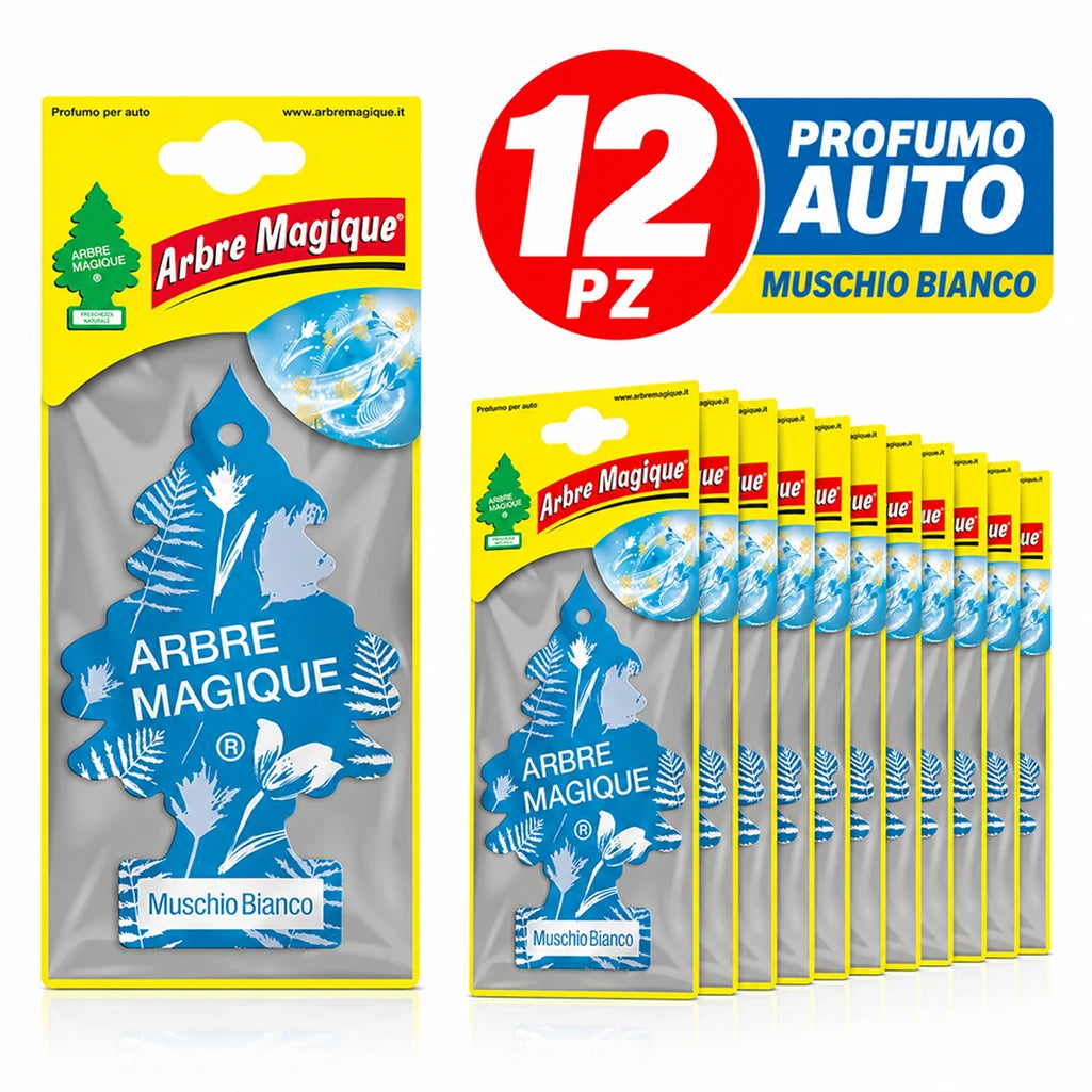 Confezione da 6, 12 o 24 Arbre Magique Muschio Bianco, profumatori auto solidi, fragranza fresca e rilassante, formato scorta per auto, furgone, armadio e piccoli ambienti