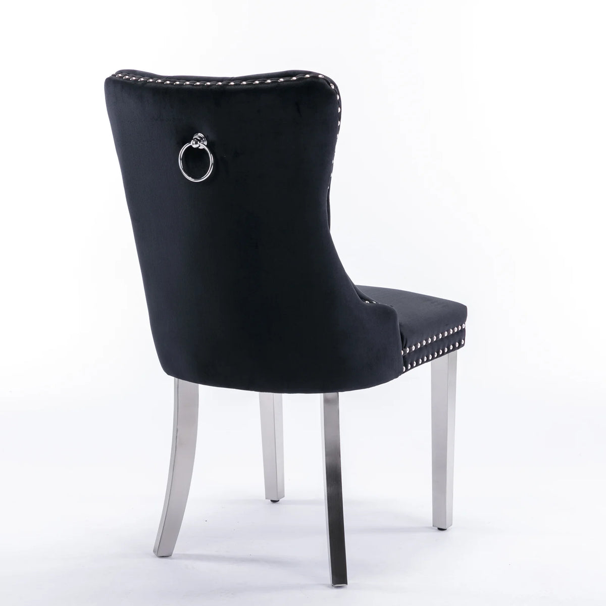 Set di 2 sedie da pranzo in velluto, sedie d’arredo imbottite, 50 cm di larghezza x 95 cm di altezza, con schienale alto e dettagli a bottoni, gambe in acciaio inossidabile cromato e finiture con borchie, sedie da pranzo mo