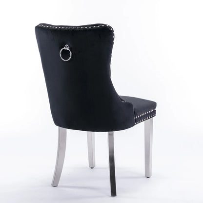 Set di 2 sedie da pranzo in velluto, sedie d’arredo imbottite, 50 cm di larghezza x 95 cm di altezza, con schienale alto e dettagli a bottoni, gambe in acciaio inossidabile cromato e finiture con borchie, sedie da pranzo mo