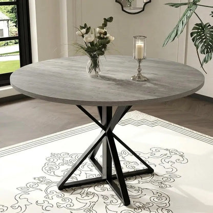 Tavolo da pranzo rotondo per 4-8 persone, tavolo da cucina con struttura a croce stabile, tavolo da pranzo salvaspazio dal design industriale, resistente e adatto per soggiorno e cucina.