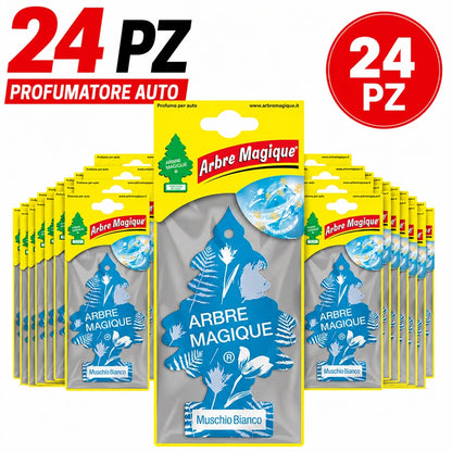 Confezione da 6, 12 o 24 Arbre Magique Muschio Bianco, profumatori auto solidi, fragranza fresca e rilassante, formato scorta per auto, furgone, armadio e piccoli ambienti
