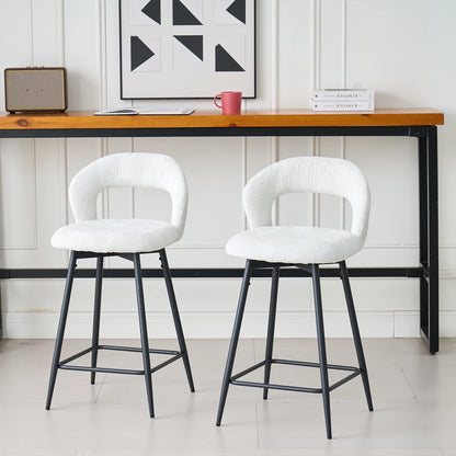 EGOONM Set da 2/4 sgabelli da bar girevoli in lino con schienale aperto e poggiapiedi, sedie da bar moderne imbottite per isola cucina, gambe in metallo nero