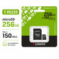 Confezione da 1 scheda di memoria Kingston Canvas Select Plus microSD 256 GB, microSDXC Gen3 UHS-I Class 10 A1 V10, 150 MB/s lettura, adattatore SD incluso