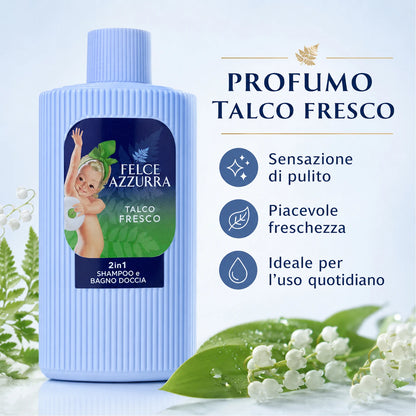 Confezione da 12 Felce Azzurra Talco Fresco 200 g, talco profumato per la cura quotidiana del corpo, 2,4 kg totali