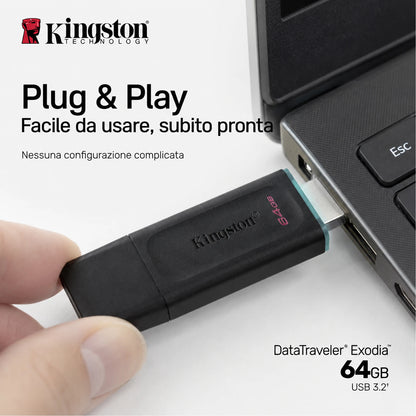 Confezione da 5 chiavette USB Kingston DataTraveler Exodia 64 GB, memoria USB 3.2 Gen 1, flash drive DTX/64GB per documenti, foto, video e backup