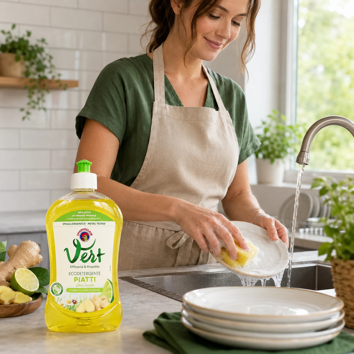 Confezione da 12 Chanteclair Piatti Lime e Zenzero 500 ml, detersivo liquido per stoviglie, formato scorta per cucina e uso quotidiano