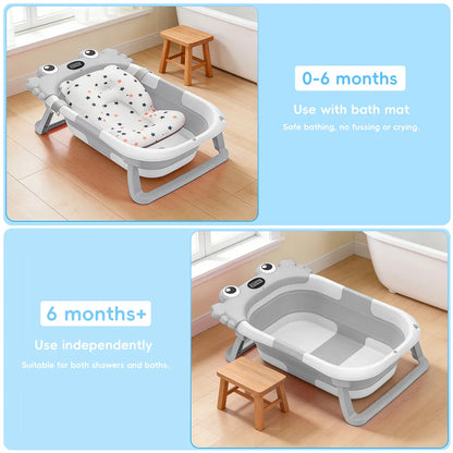 Vasca da Bagno Pieghevole per Neonati con Sensore di Temperatura e Tappetino Antiscivolo, Supporto Portatile per Doccia Neonati 0-36 Mesi, Piscina da Viaggio