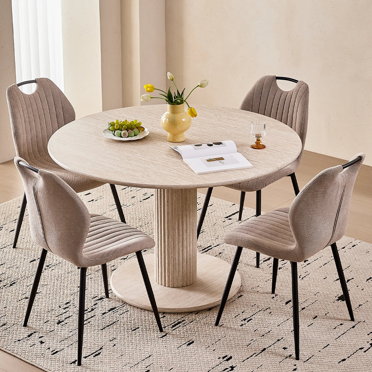 Tavolo da pranzo rotondo in stile nordico, tavolo da pranzo moderno per cucina domestica in legno massello, adatto per 4-6 persone, diametro 115 cm