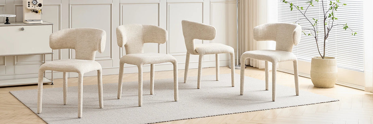 EGOONM Set di 2/4 sedie da pranzo moderne in tessuto di lino, sedie laterali imbottite con schienale curvo, per cucina e soggiorno