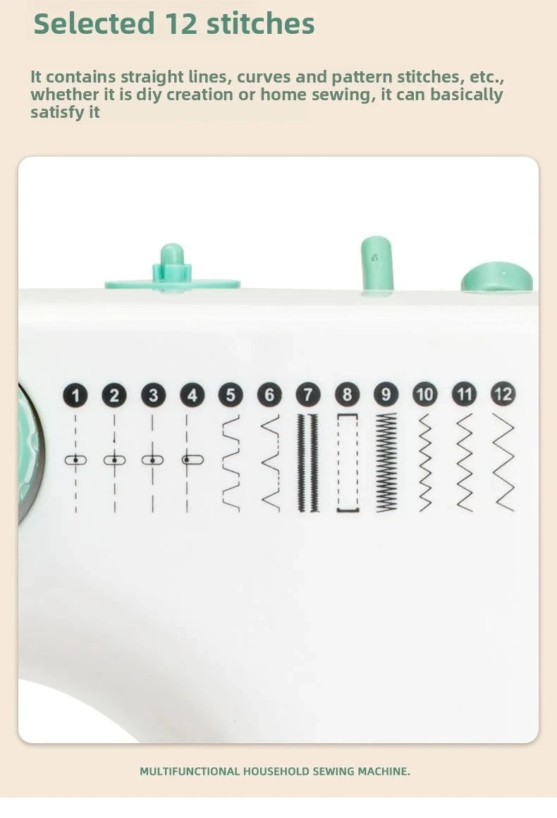 Macchina da Cucire Portatile per Principianti, 12 Punti, Luce LED, Pedale, Kit Cucito a Doppio Filo, Macchina da Cucire Elettrica Compatta Mini per Fai-da-Te Domestico