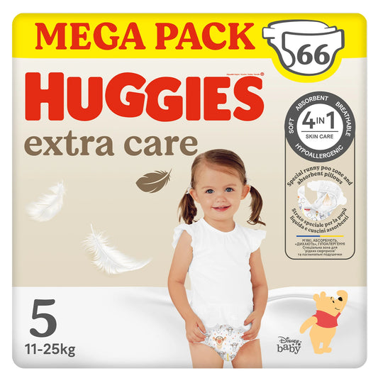 Huggies Extra Care, Pannolini Taglia 5 (11-25 Kg) Pacco Mega, 66 Pz