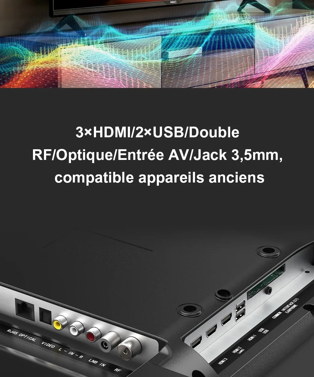 HKC 42Q1L Smart TV FHD da 42 Pollici VIDAA con Pannello Sharp, DVB T2 S2 C Completo, HDR10, Audio Dolby e Porte HDMI, AV, Jack per Cuffie