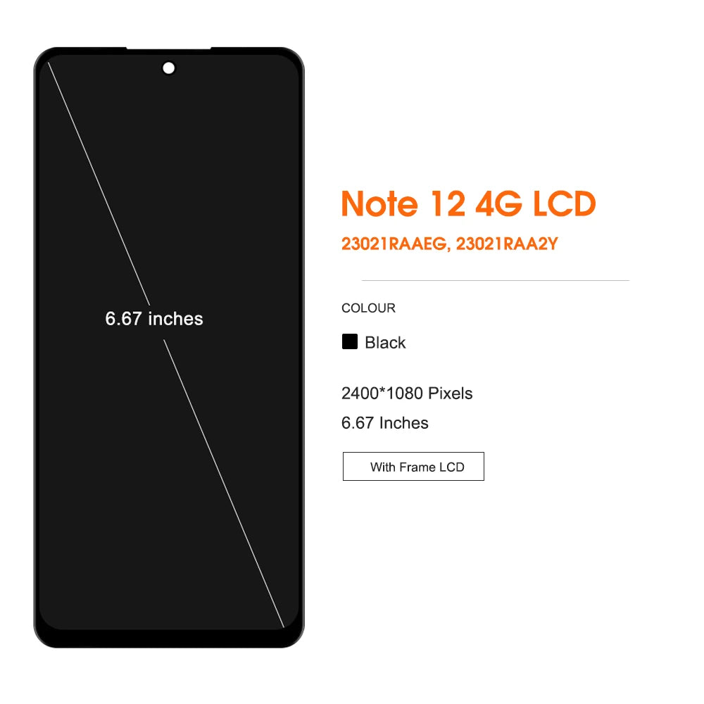 Schermo OLED per Xiaomi Redmi Note 12 4G 23021RAAEG muslimah Display Lcd Touch Screen con cornice per Redmi Note 12 4G LCD
