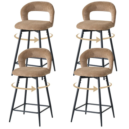 EGOONM Set da 2/4 sgabelli da bar girevoli in lino con schienale aperto e poggiapiedi, sedie da bar moderne imbottite per isola cucina, gambe in metallo nero