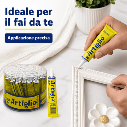 Confezione da 48 tubetti Colla Artiglio Bianca Wilbra 25 ml, adesivo in tubetto per lavori manuali, scuola, ufficio, bricolage e uso quotidiano