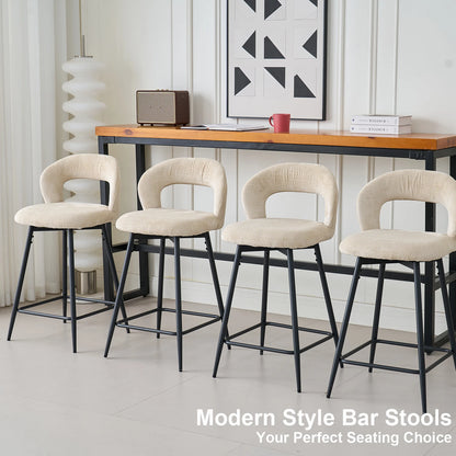 EGOONM Set da 2/4 sgabelli da bar girevoli in lino con schienale aperto e poggiapiedi, sedie da bar moderne imbottite per isola cucina, gambe in metallo nero