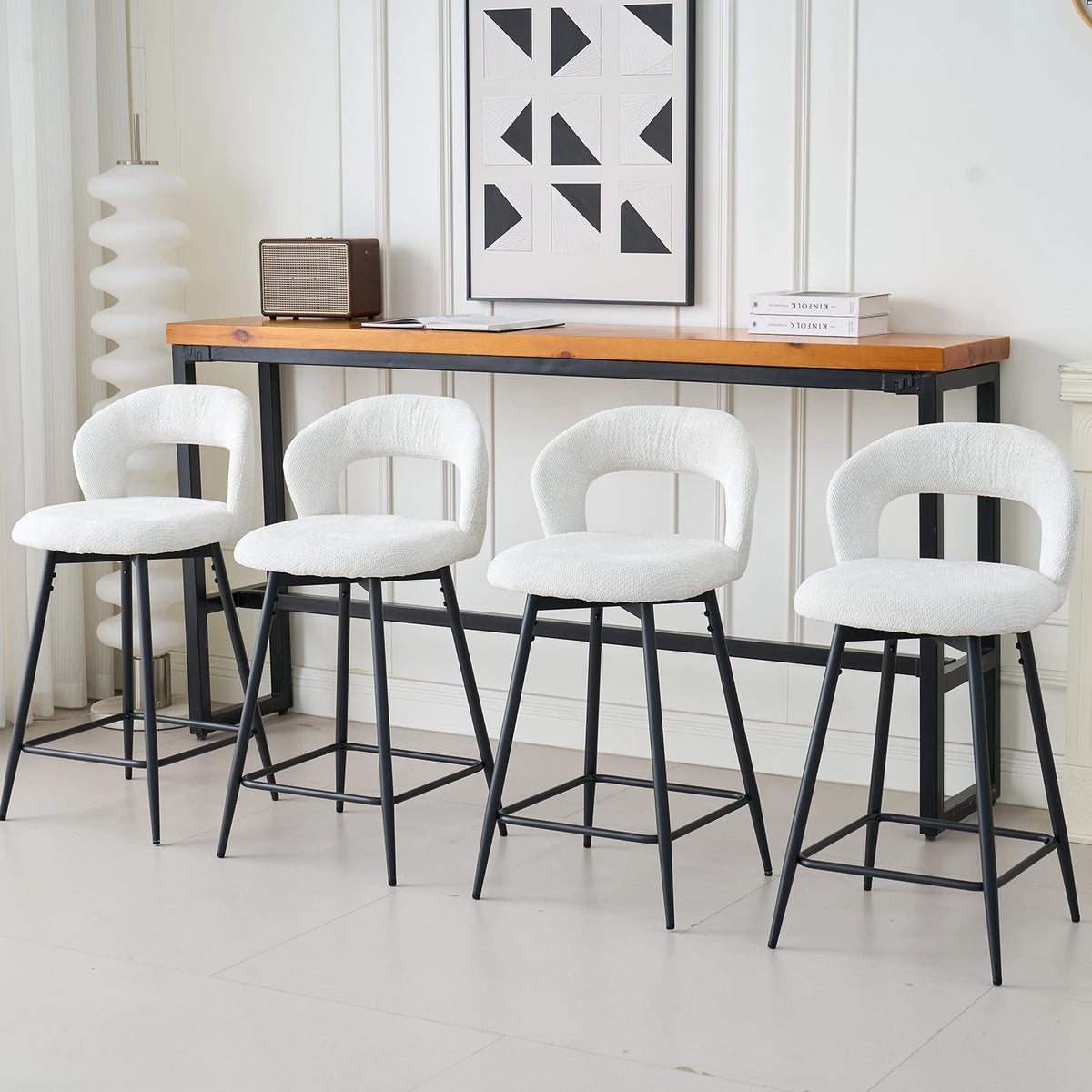 EGOONM Set da 2/4 sgabelli da bar girevoli in lino con schienale aperto e poggiapiedi, sedie da bar moderne imbottite per isola cucina, gambe in metallo nero
